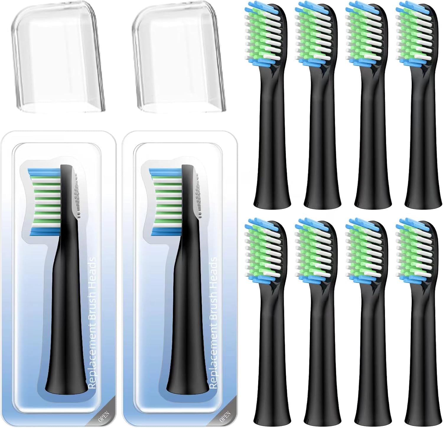 10 Pack Toothbrh Replacement Heads Compatible with Bitvae D2 Sonic Electric Toothbrh, 10 Count (Black, 10 V1258-DP02-E-347