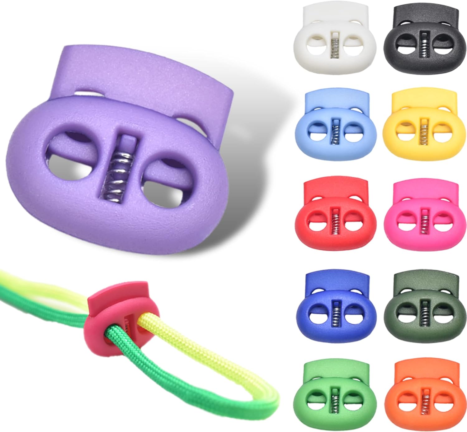 CooBigo Plastic Cord Locks for Drawstrings Double Hole Spring Stopper Fastener Slider Toggles End V1258-DP02-E-35