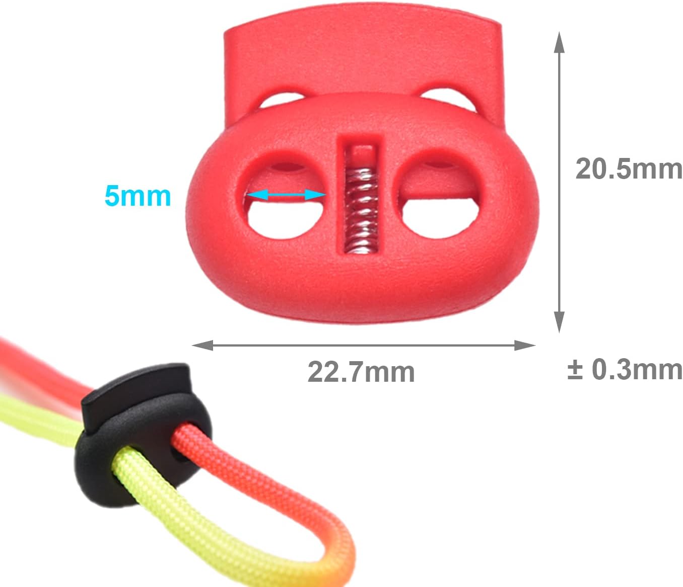 CooBigo Plastic Cord Locks for Drawstrings Double Hole Spring Stopper Fastener Slider Toggles End V1258-DP02-E-35