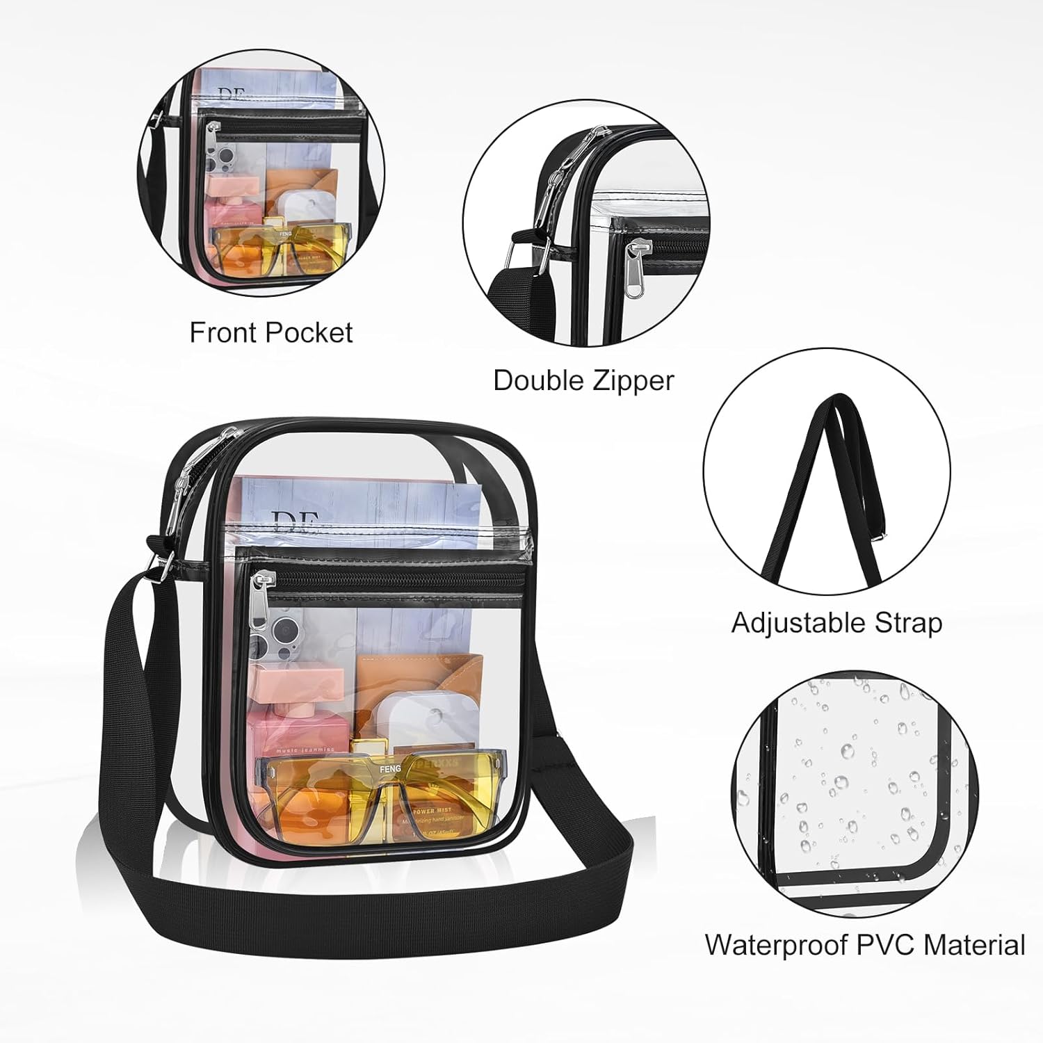 Clear Bag for Stadium Events Clear Messenger Bag for Men and Women V1258-DP02-E-352