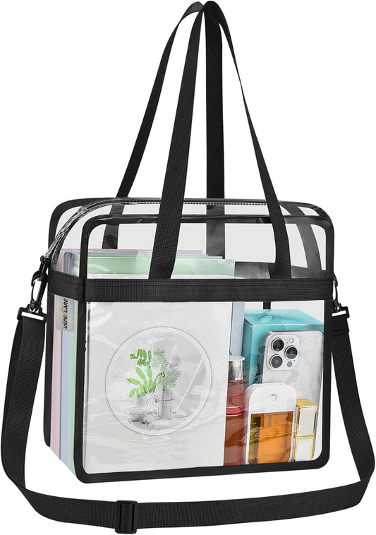 Clear Tote Bag for Stadium Events, 12x6x12 Transparent Stadium Bag for Work, Sports Games,Gym, Concerts V1258-DP02-E-354