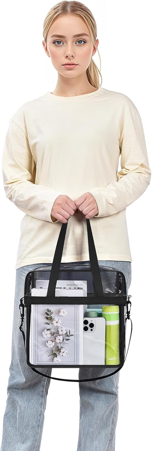 Clear Tote Bag for Stadium Events, 12x6x12 Transparent Stadium Bag for Work, Sports Games,Gym, Concerts V1258-DP02-E-354