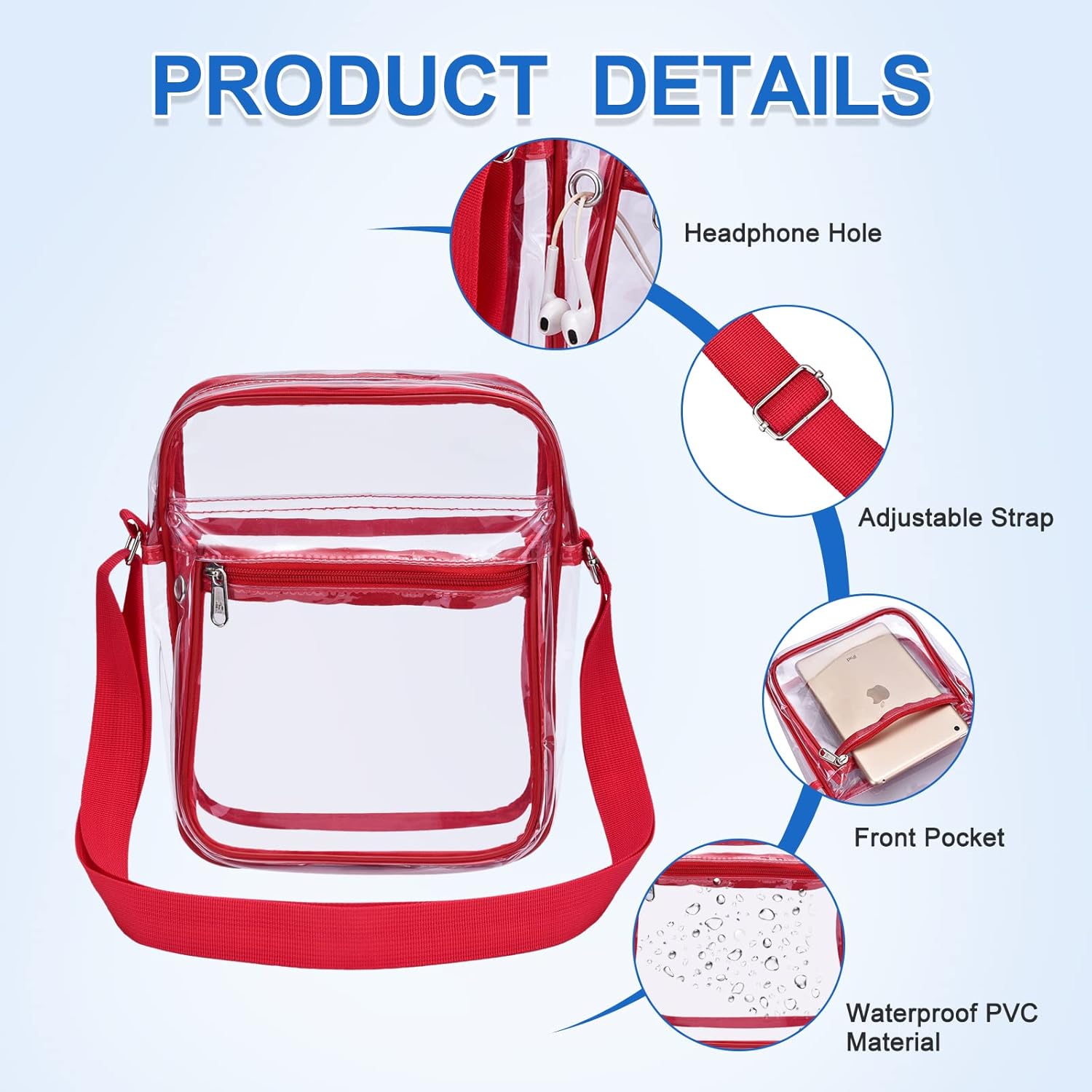Clear Purse for Stadium Events Clear Messenger Bag for Men and Women V1258-DP02-E-355
