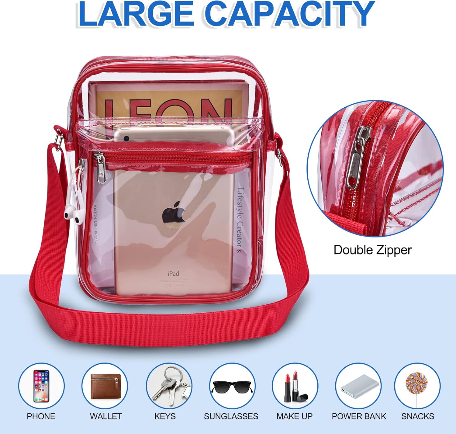 Clear Purse for Stadium Events Clear Messenger Bag for Men and Women V1258-DP02-E-355