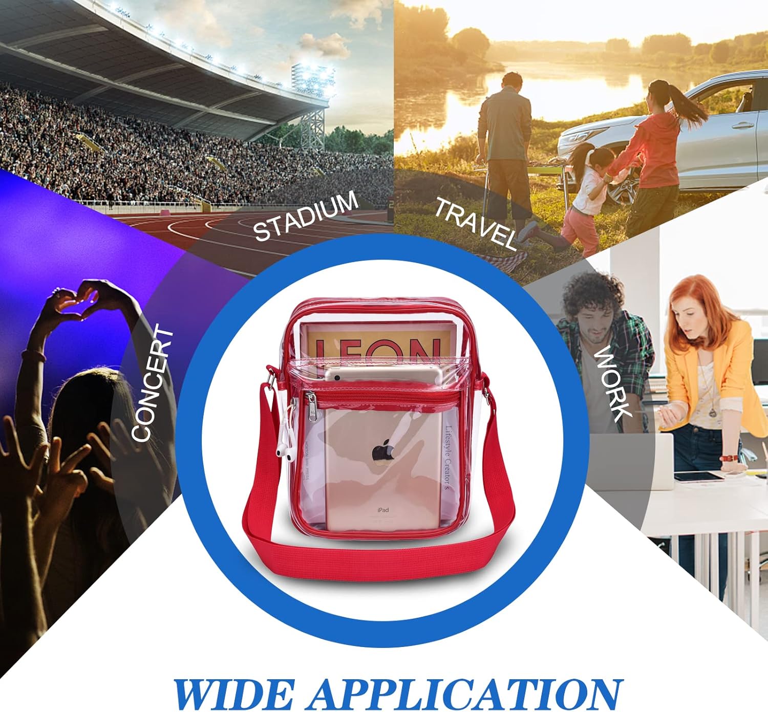 Clear Purse for Stadium Events Clear Messenger Bag for Men and Women V1258-DP02-E-355
