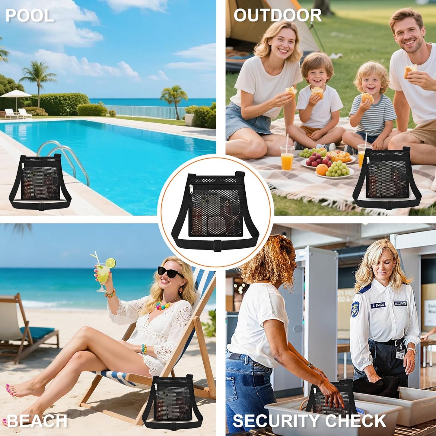 Heavy Duty Semi-Transparent Mesh Purse See Through Mesh Crossbody Bag V1258-DP02-E-356