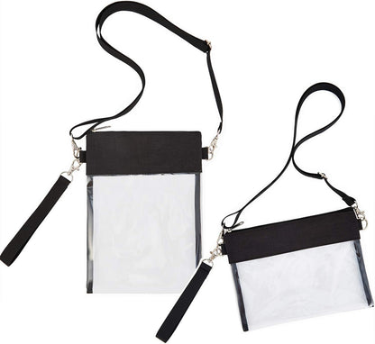 Clear Crossbody Purse Bag - Stadium Approved Clear Tote Bag with Adjtable Shoulder Strap (Black) V1258-DP02-E-357