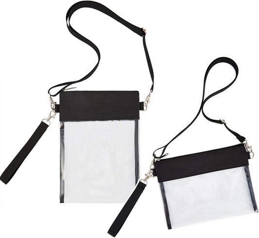 Clear Crossbody Purse Bag - Stadium Approved Clear Tote Bag with Adjtable Shoulder Strap (Black) V1258-DP02-E-357