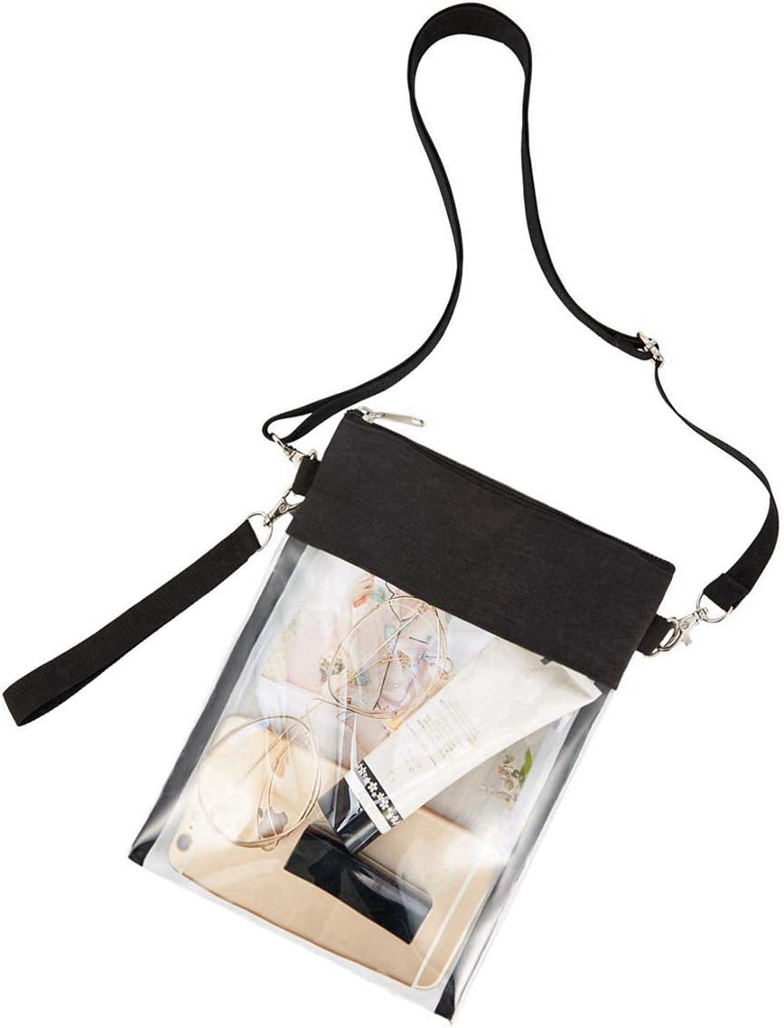 Clear Crossbody Purse Bag - Stadium Approved Clear Tote Bag with Adjtable Shoulder Strap (Black) V1258-DP02-E-357