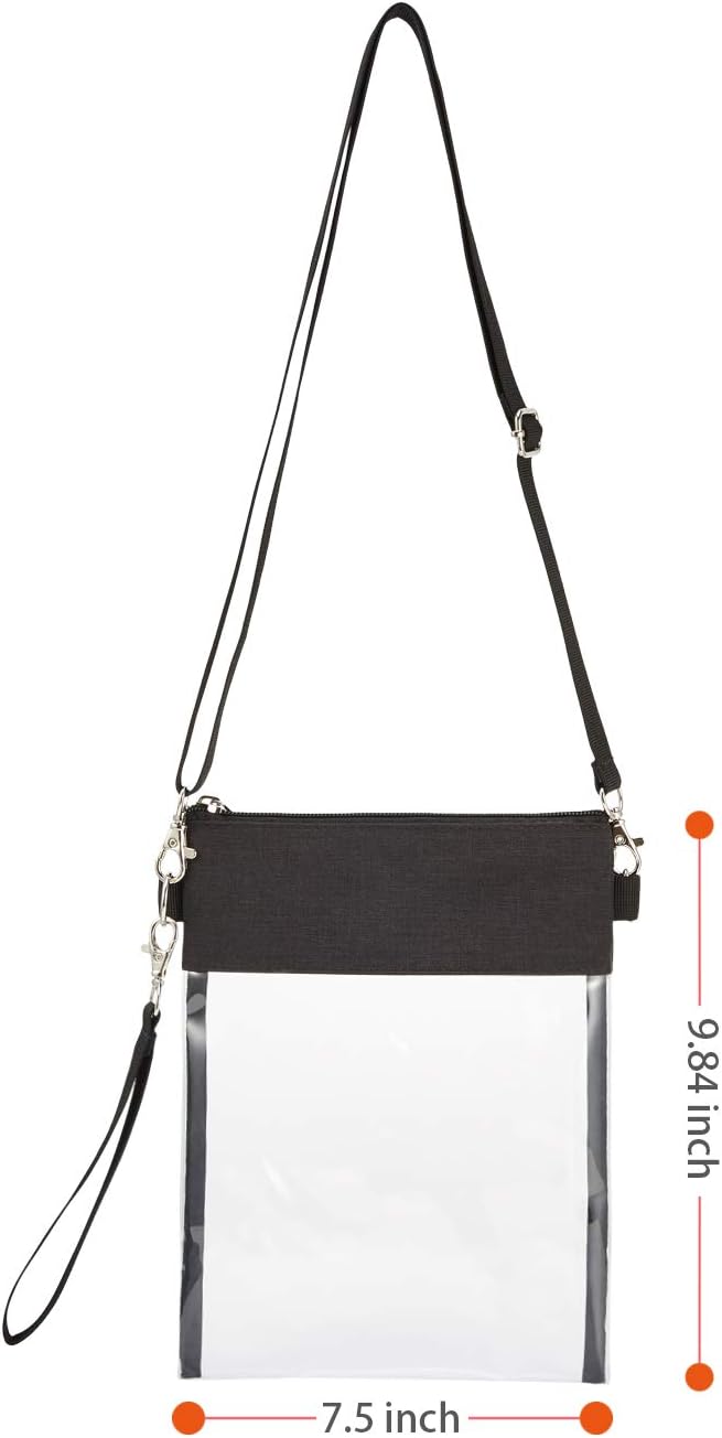 Clear Crossbody Purse Bag - Stadium Approved Clear Tote Bag with Adjtable Shoulder Strap (Black) V1258-DP02-E-357