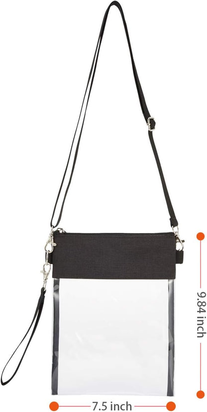 Clear Crossbody Purse Bag - Stadium Approved Clear Tote Bag with Adjtable Shoulder Strap (Black) V1258-DP02-E-357