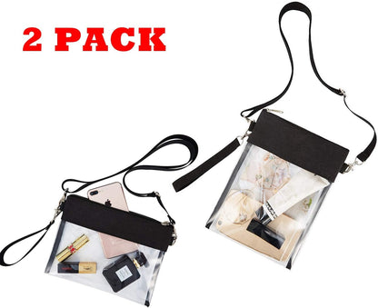 Clear Crossbody Purse Bag - Stadium Approved Clear Tote Bag with Adjtable Shoulder Strap (Black) V1258-DP02-E-357