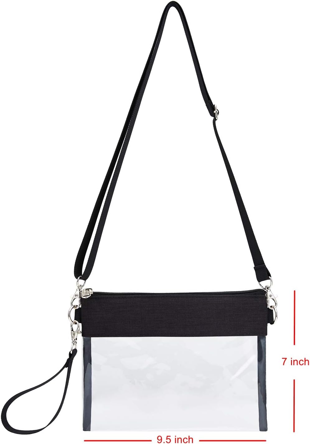 Clear Crossbody Purse Bag - Stadium Approved Clear Tote Bag with Adjtable Shoulder Strap (Black) V1258-DP02-E-357