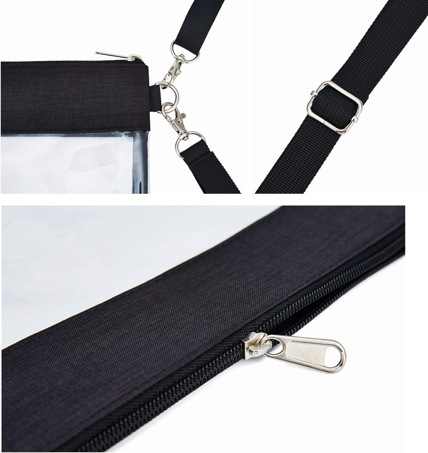 Clear Crossbody Purse Bag - Stadium Approved Clear Tote Bag with Adjtable Shoulder Strap (Black) V1258-DP02-E-357