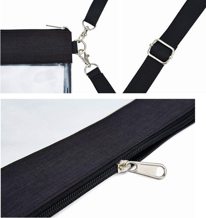 Clear Crossbody Purse Bag - Stadium Approved Clear Tote Bag with Adjtable Shoulder Strap (Black) V1258-DP02-E-357