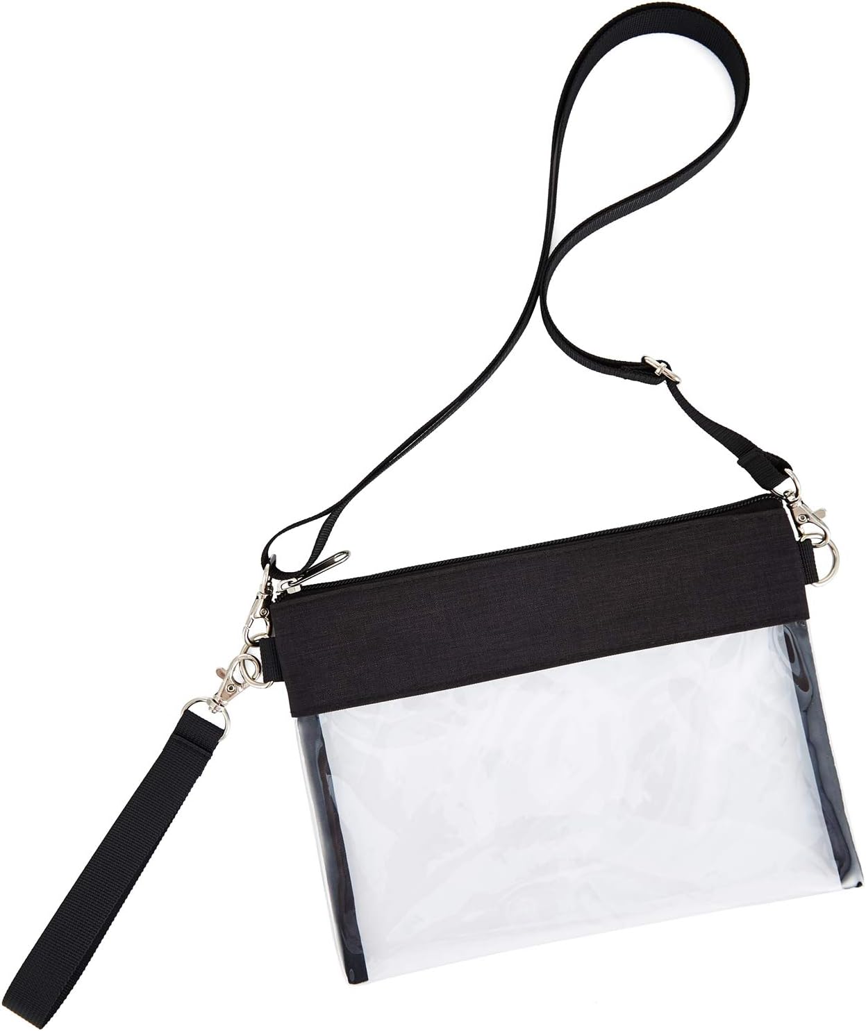 Clear Crossbody Purse Bag - Stadium Approved Clear Tote Bag with Adjtable Shoulder Strap (Black) V1258-DP02-E-357