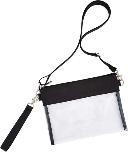 Clear Crossbody Purse Bag - Stadium Approved Clear Tote Bag with Adjtable Shoulder Strap (Black) V1258-DP02-E-357