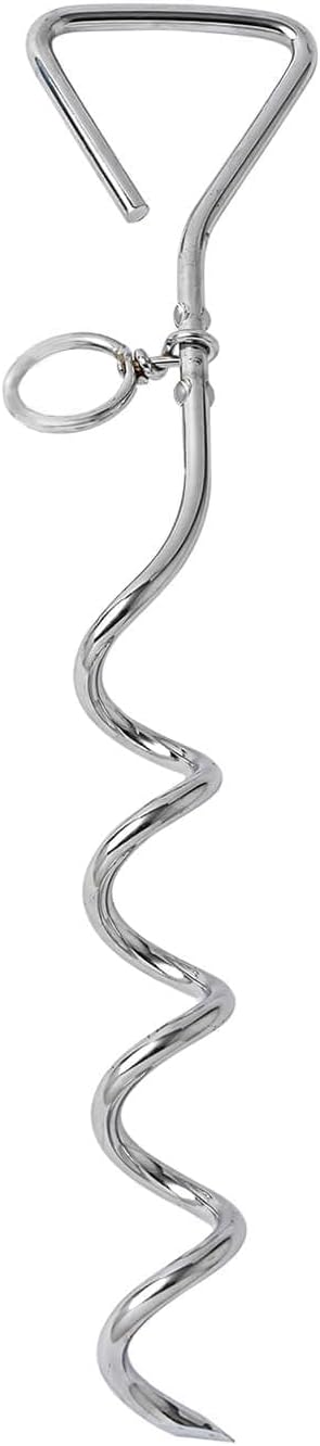 Dog Tie-Out Stake, Durable Silver Spiral Anchorstake, Secure Outdoor Tethering for All Cable Leash Chain, V1258-DP02-E-362