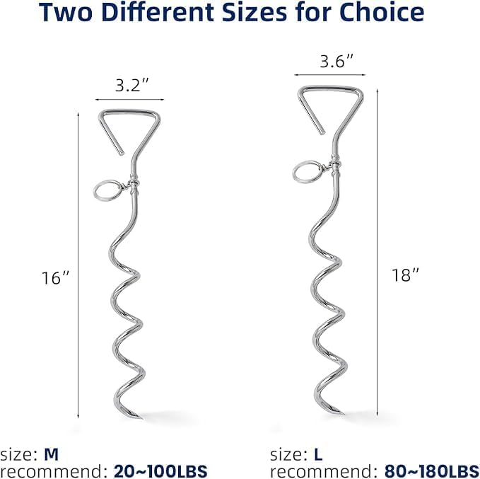 Dog Tie-Out Stake, Durable Silver Spiral Anchorstake, Secure Outdoor Tethering for All Cable Leash Chain, V1258-DP02-E-362