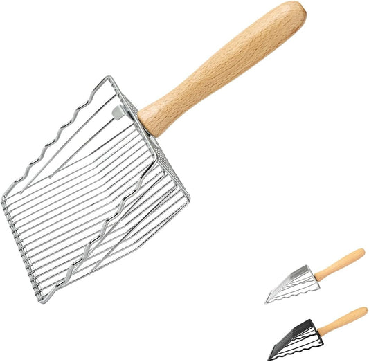 Premium Metal Cat Litter Scoop, 5X Faster Speed Sifter, Heavy Duty Steel Kitty Scooper, Beech Wood Handle, V1258-DP02-E-365