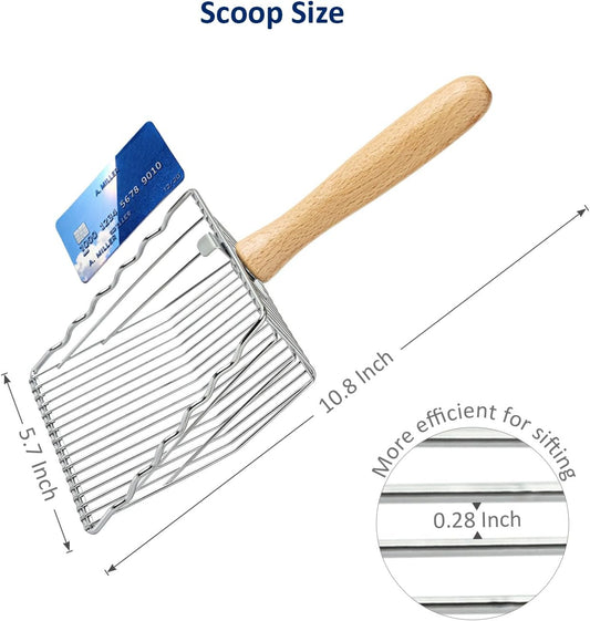 Premium Metal Cat Litter Scoop, 5X Faster Speed Sifter, Heavy Duty Steel Kitty Scooper, Beech Wood Handle, V1258-DP02-E-365