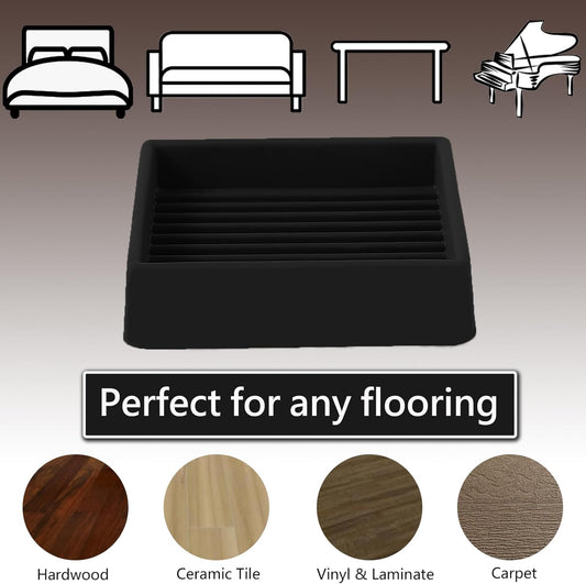 2x2 Square Rubber Furniture Caster Cups, Anti-Sliding Furniture Pads Bed Stopper Floor Protectors with Grip - V1258-DP02-E-369