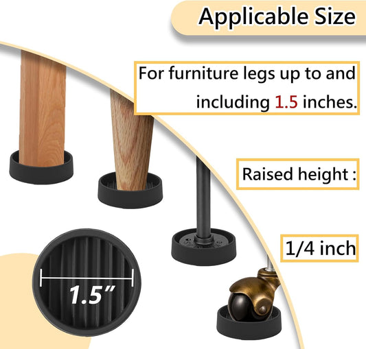 1.5x1.5 Round Rubber Furniture Caster Cups, Anti-Sliding Furniture Pads Bed Stopper Floor Protectors with V1258-DP02-E-370
