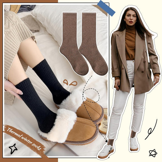 5 Pairs Women Merino Wool Boot Socks Warm Thermal Winter Thick Hiking Cozy Cabin Crew Comfy Socks for Ladies V1258-DP02-E-374