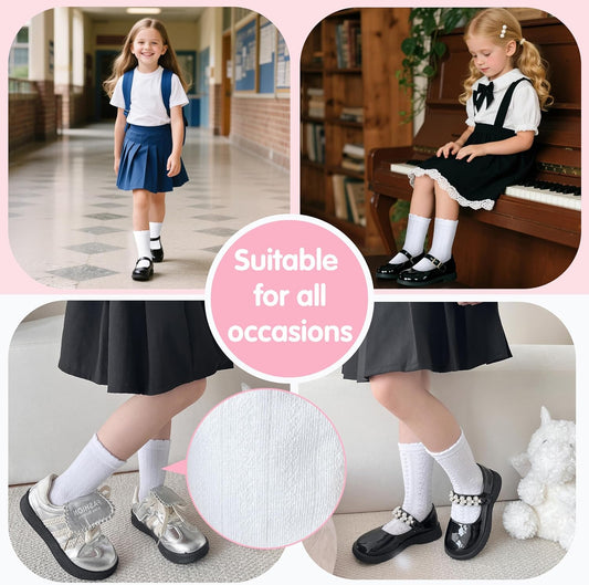 Girls Kids Ruffle Socks Uniform School Dress Crew Cotton Textured Breathable Socks 6 Pairs V1258-DP02-E-377