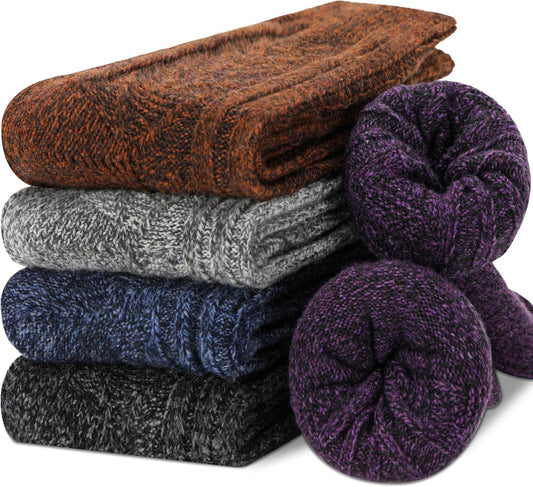 5 Pairs Merino Wool Socks for Women Thermal Warm Thick Winter Hiking Knit Cozy Crew Duty Work Soft Socks for V1258-DP02-E-380