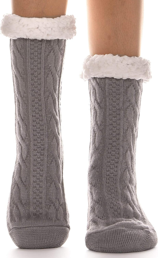 Women Slipper Fuzzy Socks Fluffy Cozy Cabin Warm Winter Soft Thick Comfy Fleece Non Slip Home Socks V1258-DP02-E-385