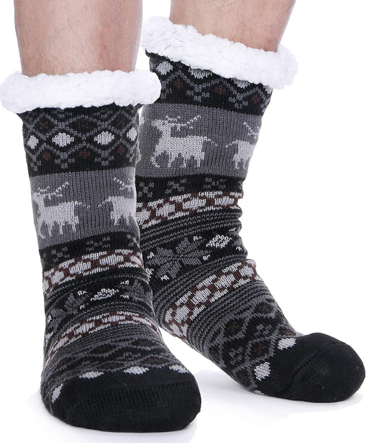 Mens Slipper Fuzzy Socks Fluffy Winter Cabin Cozy Warm Soft Fleece Thick Comfy Gift Socks with Grips V1258-DP02-E-387