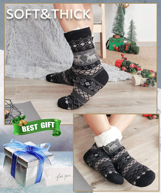 Mens Slipper Fuzzy Socks Fluffy Winter Cabin Cozy Warm Soft Fleece Thick Comfy Gift Socks with Grips V1258-DP02-E-387