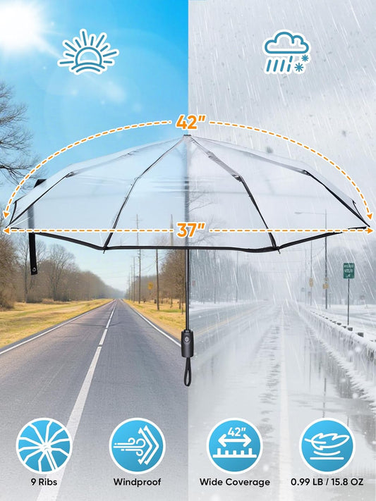 Windproof Compact Travel Umbrellas for Rain and Sun, Withstands 85MPH Winds Auto Open Close Folding Umbrella V1258-DP02-E-395