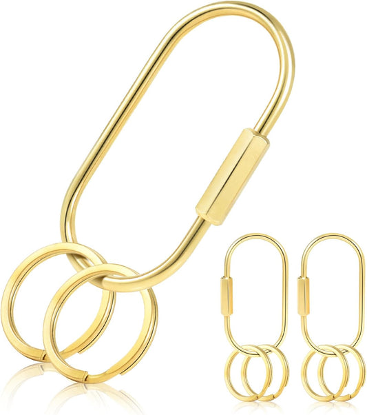 CooBigo 3 Pack Gold Brass Key Ring, Screw Lock Key Organizer with 6 Keyrings, Carabiner Keychain Clip for Car V1258-DP02-E-4