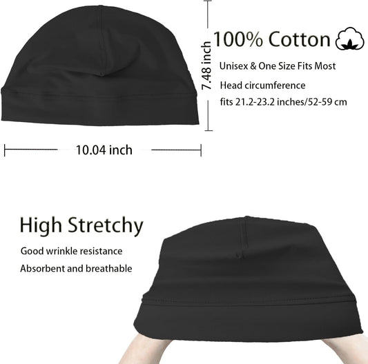 100% Cotton Skull Caps for Men Women Breathable Night Cap Sleep Hats Soft Lightweight Running Beanie Helmet V1258-DP02-E-400