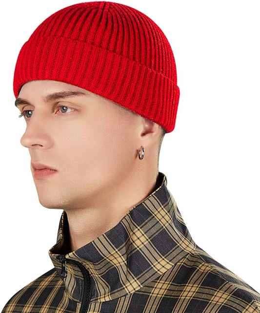 Short Fisherman Beanie for Men Women, Swag Wool Knit Cuff Trawler Skullcap,Winter Warm Hats V1258-DP02-E-405