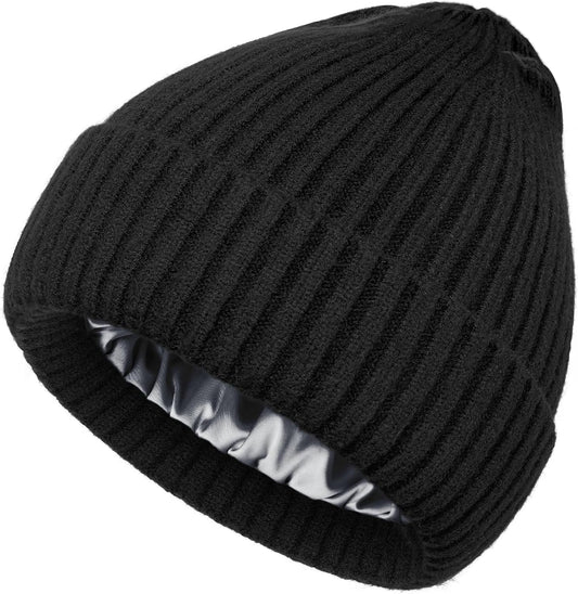 Satin Lined Wool Beanie Hat for Women Men Winter Cold, Warm Knit Fashion Cuffed Beanie Skull Cap Watch Cap V1258-DP02-E-408
