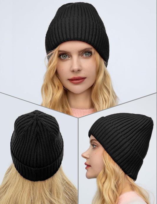 Satin Lined Wool Beanie Hat for Women Men Winter Cold, Warm Knit Fashion Cuffed Beanie Skull Cap Watch Cap V1258-DP02-E-408