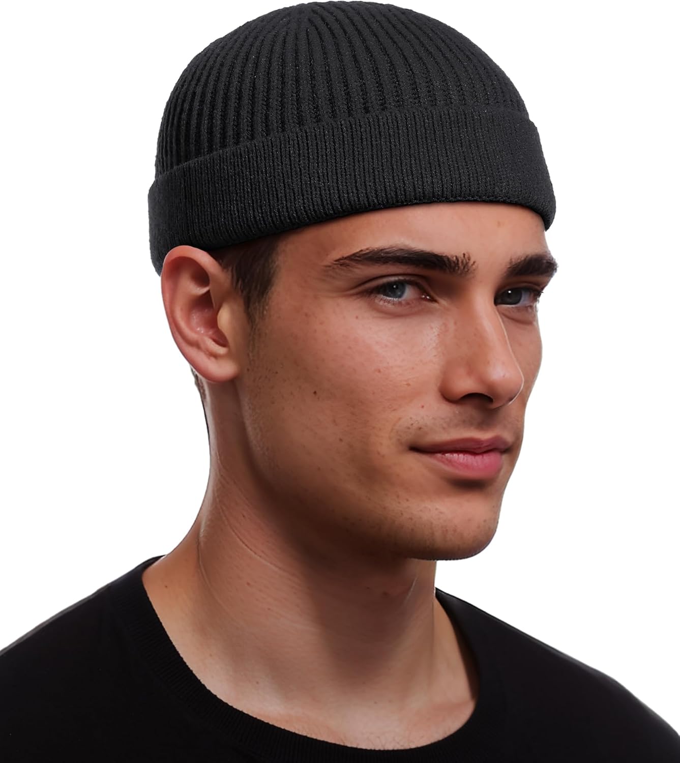Thin Wool Fisherman Beanie for Men Women, Short Knit Cuff Trawler Watch Hats V1258-DP02-E-411