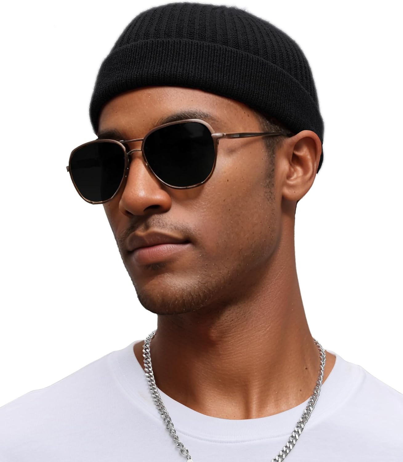 Thin Wool Fisherman Beanie for Men Women, Short Knit Cuff Trawler Watch Hats V1258-DP02-E-411