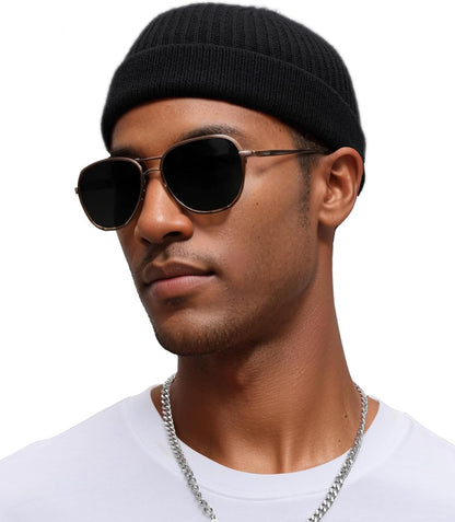 Thin Wool Fisherman Beanie for Men Women, Short Knit Cuff Trawler Watch Hats V1258-DP02-E-411