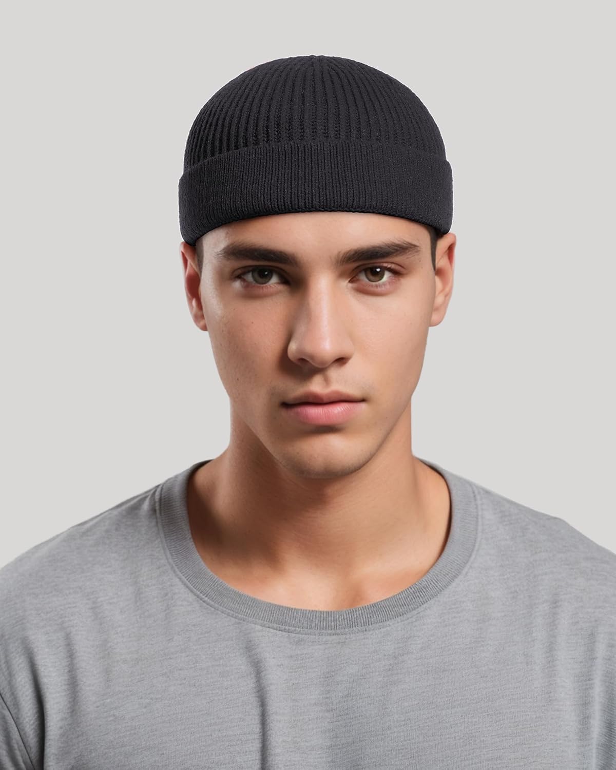 Thin Wool Fisherman Beanie for Men Women, Short Knit Cuff Trawler Watch Hats V1258-DP02-E-411