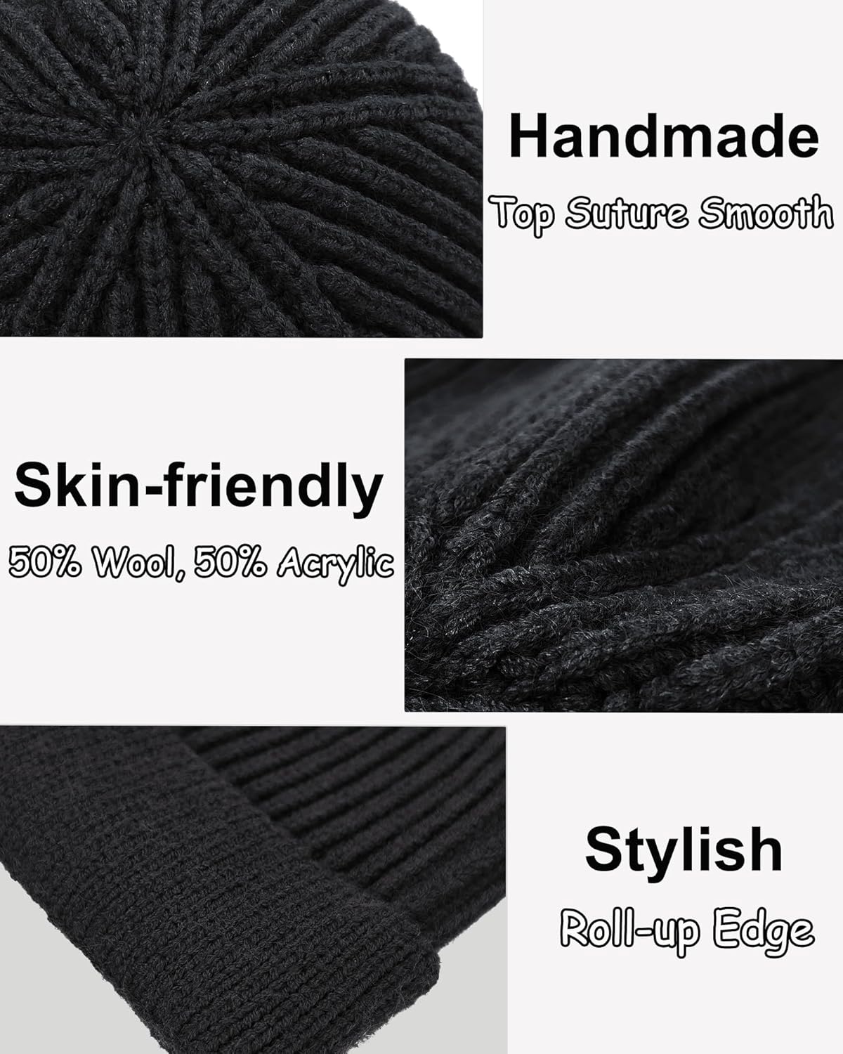 Thin Wool Fisherman Beanie for Men Women, Short Knit Cuff Trawler Watch Hats V1258-DP02-E-411