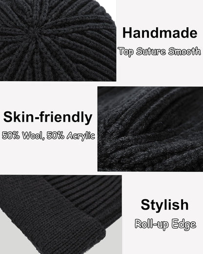 Thin Wool Fisherman Beanie for Men Women, Short Knit Cuff Trawler Watch Hats V1258-DP02-E-411