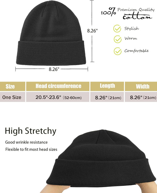 100% Cotton Beanie Hat- Unisex Ultra Soft Winter Warm Stretch Knit Cuffed Hats Fisherman Beanies Skull Cap V1258-DP02-E-412