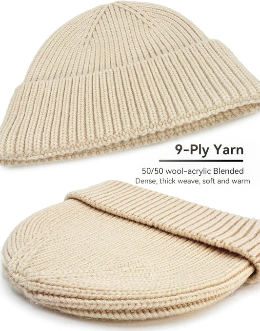 50% Wool Thick Beanie Hat for Men Women, Seamless Winter Knit Skull Cap, Cuffed Fisherman Beanie Warm Watch V1258-DP02-E-413
