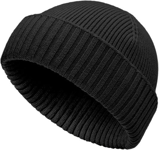 50% Wool Double Cuff Knit Beanie Hat for Men Women, Short Fisherman/Slouchy Warm Winter Skull Cap Trawler V1258-DP02-E-414