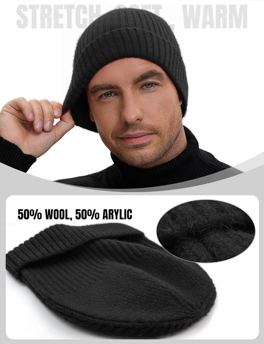 50% Wool Double Cuff Knit Beanie Hat for Men Women, Short Fisherman/Slouchy Warm Winter Skull Cap Trawler V1258-DP02-E-414