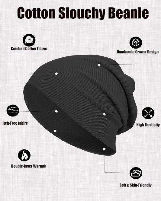 Slouchy Beanie Hats for Women & Men -Ultra-Soft Cotton Knit Cuffed Skull Cap Fashion Style Hipster V1258-DP02-E-415